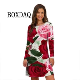 Flower Power Women Dress Retro Hippie 60s Elegant Long Sleeve Loose Dress Casual Fashion Oversized Autumn Woman Print Mini Dress