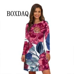 Flower Power Women Dress Retro Hippie 60s Elegant Long Sleeve Loose Dress Casual Fashion Oversized Autumn Woman Print Mini Dress