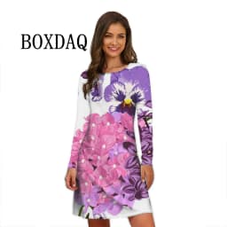 Flower Power Women Dress Retro Hippie 60s Elegant Long Sleeve Loose Dress Casual Fashion Oversized Autumn Woman Print Mini Dress