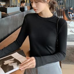 Modal Cotton Round Neck Bottoming Shirt for Women Autumn and Winter Black Long-sleeved T-shirt Women's T-shirt Women Clothing