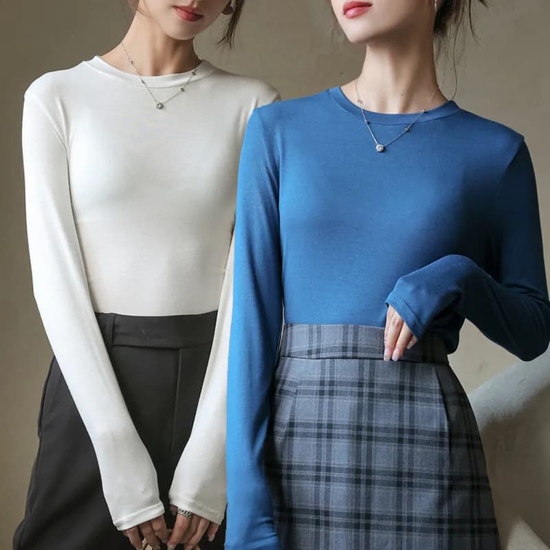 Modal Cotton Round Neck Bottoming Shirt for Women Autumn and Winter Black Long-sleeved T-shirt Women's T-shirt Women Clothing