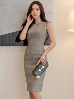 Korean Fashion Work Style Formal Commute Dress Women Elegant Office Vintage Bird Lattice Sleeveless Slim Dresses Mujer Vestidos