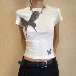Karrram Grunge Butterfly Print T-shirts Vintage Gothic Short Sleeve Tshirt Korean Fashion Fairycore Tops Harajuku Japanese 90s