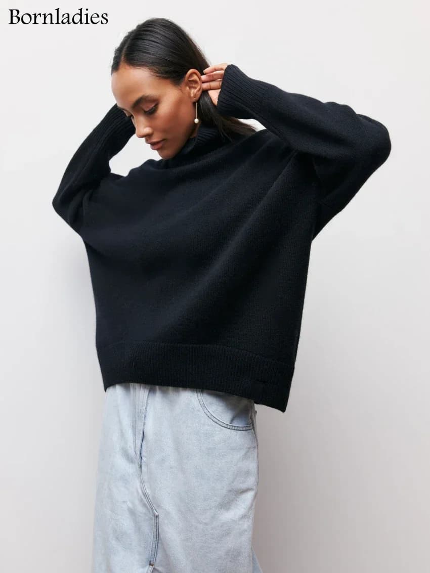 Bornladies Men's Pullover Sweater Autumn Winter Thick Warm Pullover Tops Oversized Casual Loose Knitted Jumper Female Pull