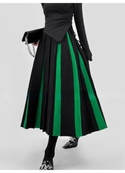 Autumn Winter Women's Skirts Elegant Fashion Knitted A-LINE Skirt Office Lady Black White Long Skirts for Women Fashion 2025