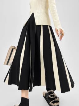 Autumn Winter Women's Skirts Elegant Fashion Knitted A-LINE Skirt Office Lady Black White Long Skirts for Women Fashion 2025