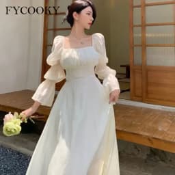 Sweet Back Puff Sleeve Dress Women Autumn 2025 New Pink Bandage Dress Fashion Elegant Chiffon Long Dresses Female