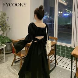 Sweet Back Puff Sleeve Dress Women Autumn 2025 New Pink Bandage Dress Fashion Elegant Chiffon Long Dresses Female