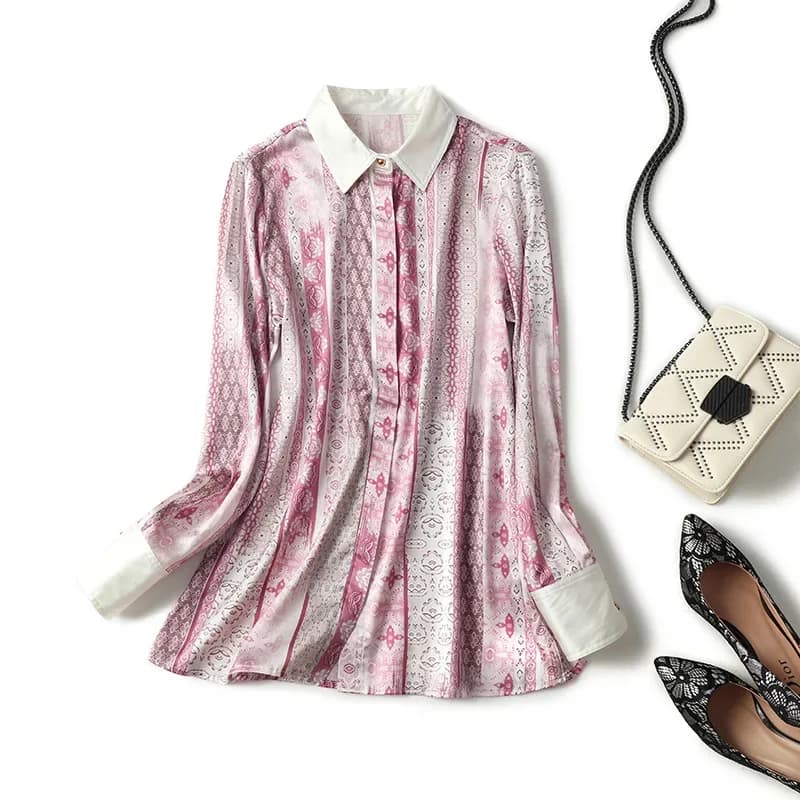 2024 Autumn Women Tops Office Lady Real Mulberry Silk Shirt Women's Long Sleeve Silk Blouse Loose Casual Elegant Shirts Zm3342