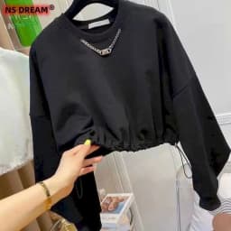 Design Pocket Pullovers Women Short Hem Drawstring Tops Spring Autumn Trend Pullover Korean Style Fashion Loose Sweatshirt Woman