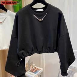 Design Pocket Pullovers Women Short Hem Drawstring Tops Spring Autumn Trend Pullover Korean Style Fashion Loose Sweatshirt Woman