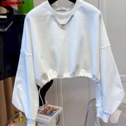 Design Pocket Pullovers Women Short Hem Drawstring Tops Spring Autumn Trend Pullover Korean Style Fashion Loose Sweatshirt Woman