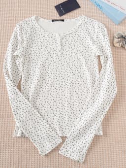 Vintage Floral Print Slim T-shirts Women Sweet Chic Button Round Neck Long Sleeve T Shirt Women Autumn Streetwear Y2k Tops 2024