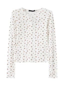 Vintage Floral Print Slim T-shirts Women Sweet Chic Button Round Neck Long Sleeve T Shirt Women Autumn Streetwear Y2k Tops 2024