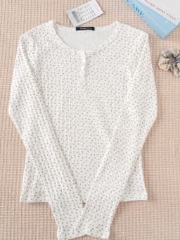 Vintage Floral Print Slim T-shirts Women Sweet Chic Button Round Neck Long Sleeve T Shirt Women Autumn Streetwear Y2k Tops 2024
