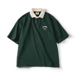 Maden Women's Oversized Polo Shirt Green White Color Block Drop Shoulder Short Sleeve Cotton Summer Casual Top