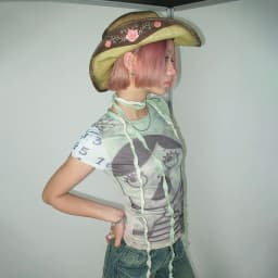 Karrcat Grunge Aesthetics Mesh Tops Y2k Cyber Graphic T-shirt Harajuku Fairycore Bandage Crop Top 2000s E-girls Sheer Tops Chic