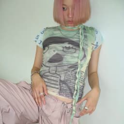 Karrcat Grunge Aesthetics Mesh Tops Y2k Cyber Graphic T-shirt Harajuku Fairycore Bandage Crop Top 2000s E-girls Sheer Tops Chic