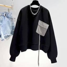 Fashion Design Pullovers Women Niche Pocket O-neck Tops Casual Loose Long Sleeve T Shirt Korean Style Pullover Spring Autumn Top