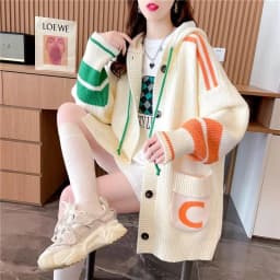 Lazy Style Hooded Sweater Cardigan Women's Mid Length Korean Version 2023 New Loose Knit Jacket Winter Clothes Women Sweater