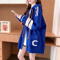 Lazy Style Hooded Sweater Cardigan Women's Mid Length Korean Version 2023 New Loose Knit Jacket Winter Clothes Women Sweater