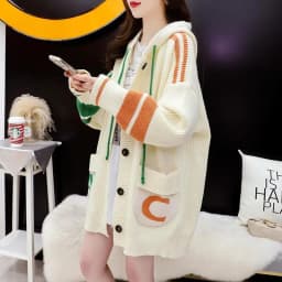 Lazy Style Hooded Sweater Cardigan Women's Mid Length Korean Version 2023 New Loose Knit Jacket Winter Clothes Women Sweater