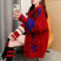 Lazy Style Hooded Sweater Cardigan Women's Mid Length Korean Version 2023 New Loose Knit Jacket Winter Clothes Women Sweater