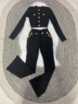 New Autumn Style Black Color Women Long Sleeve Button Rayon Bandage Coat Pants Fashion Women's Set High Street Celebrate Wear