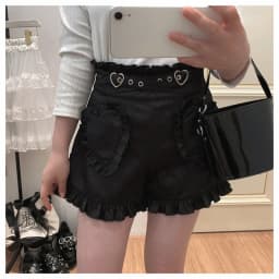 Japanese Sweet Lolita Shorts Women's Gothic Love Ruffles Pocket High Waist Short Pants Cute Girls Harajuku Black Pink Y2k Shorts