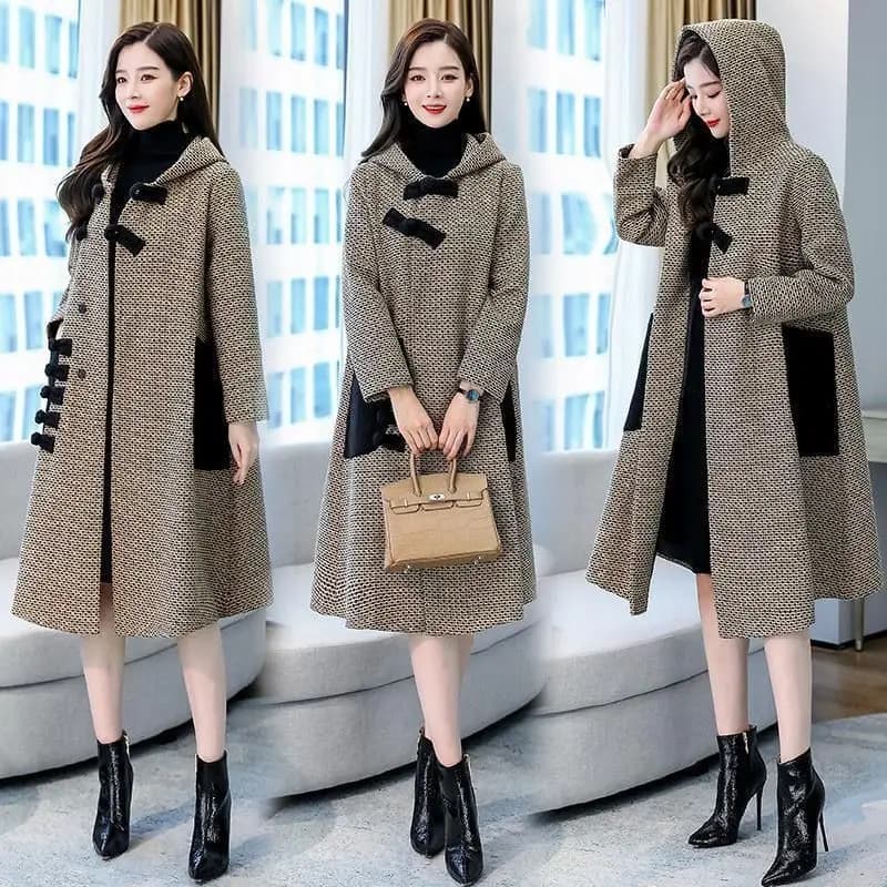 New Autumn Winter Woolen Jacket Female Outerwear Korean Fashion Loose Cape Coat Women's Overcoat Mid-Llength Tweed Casual Tops