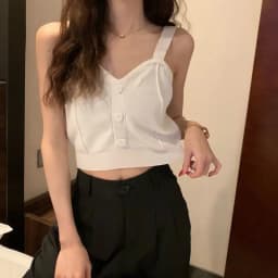 Tank Top Spaghetti Strap Women Summer Fashion 2026 Y2K Cute Korean Knitted Button Tight Casual Vest Crop Top Purple Camis Female