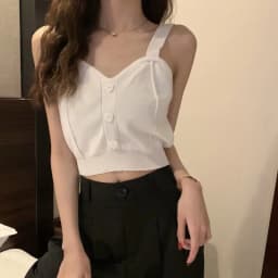 Tank Top Spaghetti Strap Women Summer Fashion 2026 Y2K Cute Korean Knitted Button Tight Casual Vest Crop Top Purple Camis Female