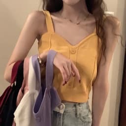 Tank Top Spaghetti Strap Women Summer Fashion 2026 Y2K Cute Korean Knitted Button Tight Casual Vest Crop Top Purple Camis Female