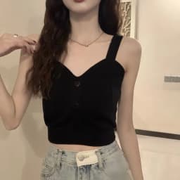 Tank Top Spaghetti Strap Women Summer Fashion 2026 Y2K Cute Korean Knitted Button Tight Casual Vest Crop Top Purple Camis Female