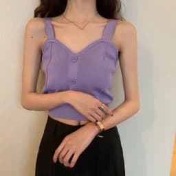 Tank Top Spaghetti Strap Women Summer Fashion 2026 Y2K Cute Korean Knitted Button Tight Casual Vest Crop Top Purple Camis Female