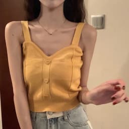 Tank Top Spaghetti Strap Women Summer Fashion 2026 Y2K Cute Korean Knitted Button Tight Casual Vest Crop Top Purple Camis Female