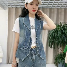Summer 2026 New Women's Denim Vest Outside Women's Fashion Coat Spring Ladies Vest Slim Denim Jacket split joint Outwear Blue
