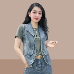 Summer 2026 New Women's Denim Vest Outside Women's Fashion Coat Spring Ladies Vest Slim Denim Jacket split joint Outwear Blue