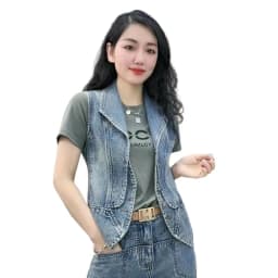 Summer 2026 New Women's Denim Vest Outside Women's Fashion Coat Spring Ladies Vest Slim Denim Jacket split joint Outwear Blue