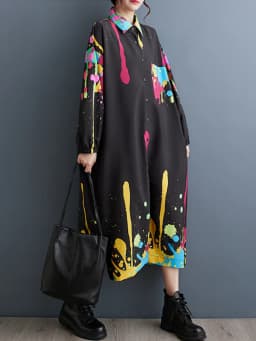Amax luluE 2025 Autumn Luxury Streetwear Womens Fashion Loose Printed Design Dresses Ladies Casual Vintage Classic Long Vestidos