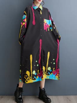 Amax luluE 2025 Autumn Luxury Streetwear Womens Fashion Loose Printed Design Dresses Ladies Casual Vintage Classic Long Vestidos