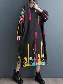 Amax luluE 2025 Autumn Luxury Streetwear Womens Fashion Loose Printed Design Dresses Ladies Casual Vintage Classic Long Vestidos