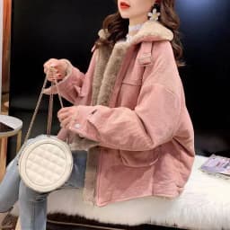 Women's Fleece Lining Zipper Lambswool Cotton Coat Autumn Winter Jacket Women Corduroy Parkas Loose Thicken Warm Short Coat C365