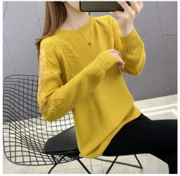 Hollow Out Knit Woman Sweater Spring Autumn New Lace Long Sleeve Pullovers Bottoming Womens Clothing O-neck Pull Femme Tops