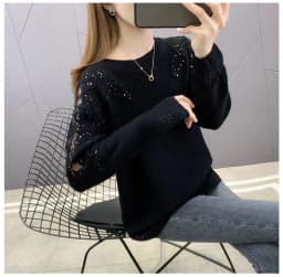 Hollow Out Knit Woman Sweater Spring Autumn New Lace Long Sleeve Pullovers Bottoming Womens Clothing O-neck Pull Femme Tops