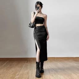 Y2K Black Sexy Split midi Skirts summer Casual Korean Slim a line skirts Gothic high waist streetwear All Match skirts