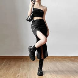 Y2K Black Sexy Split midi Skirts summer Casual Korean Slim a line skirts Gothic high waist streetwear All Match skirts