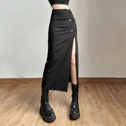 Y2K Black Sexy Split midi Skirts summer Casual Korean Slim a line skirts Gothic high waist streetwear All Match skirts