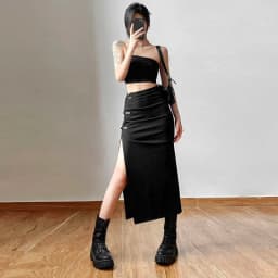 Y2K Black Sexy Split midi Skirts summer Casual Korean Slim a line skirts Gothic high waist streetwear All Match skirts