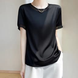 Silk Women's T-Shirts Summer O-Neck Short Sleeve Tees Casual Solid Color Bottom Lace T-Shirt Loose Female Tops Pullover Clothe